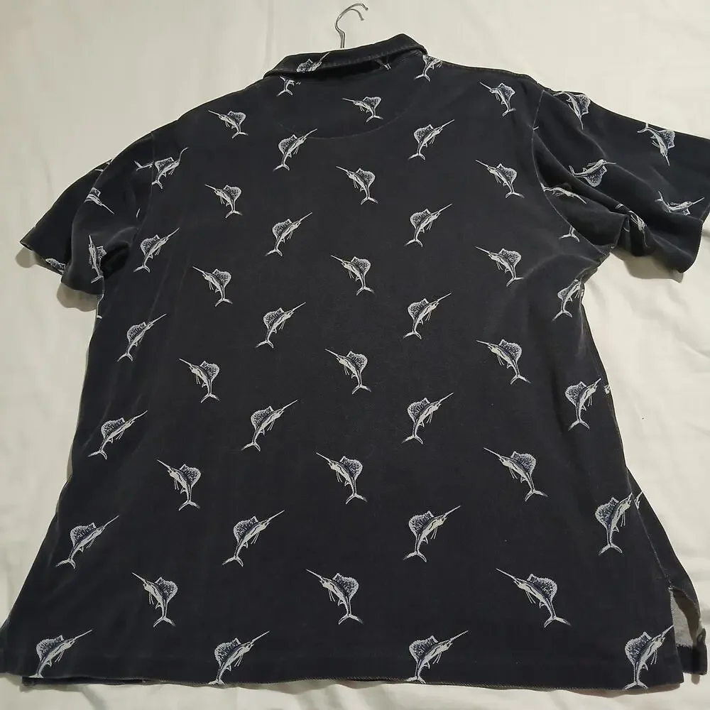 VTG POLO by Ralph Lauren large Navy Blue 100% cotton SAILFISH polo short-sleeved